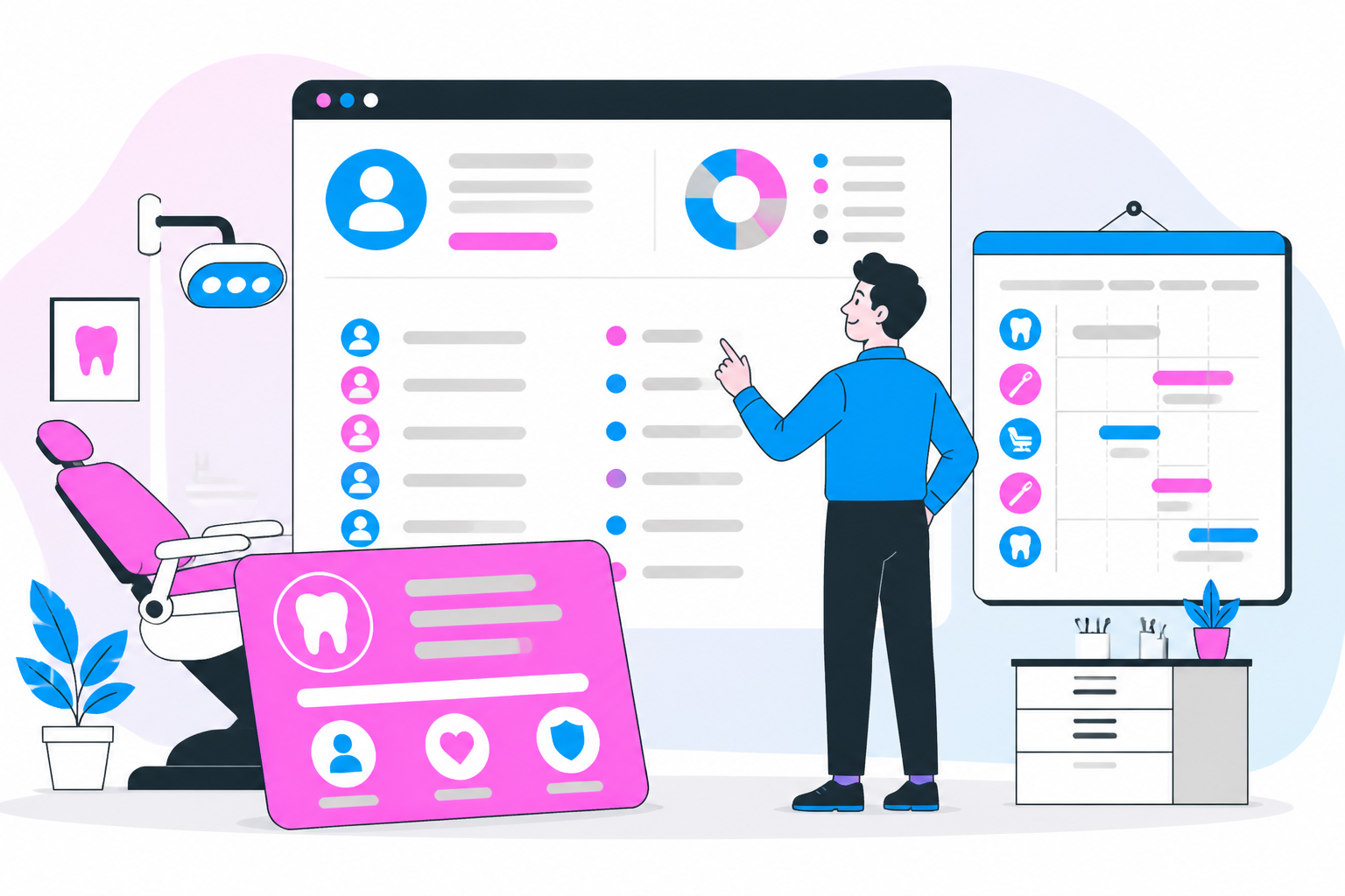 Illustration of dentist for uninsured wyoming — business owner reviewing a membership plan dashboard, header image for "Affordable Dentist for Uninsured Wyoming? Yes!"