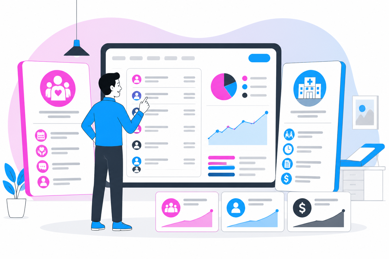Illustration of direct primary care vs traditional primary care — practice owner reviewing a membership plan dashboard, header image for "Direct Primary Care vs Traditional Primary Care: What Changes"