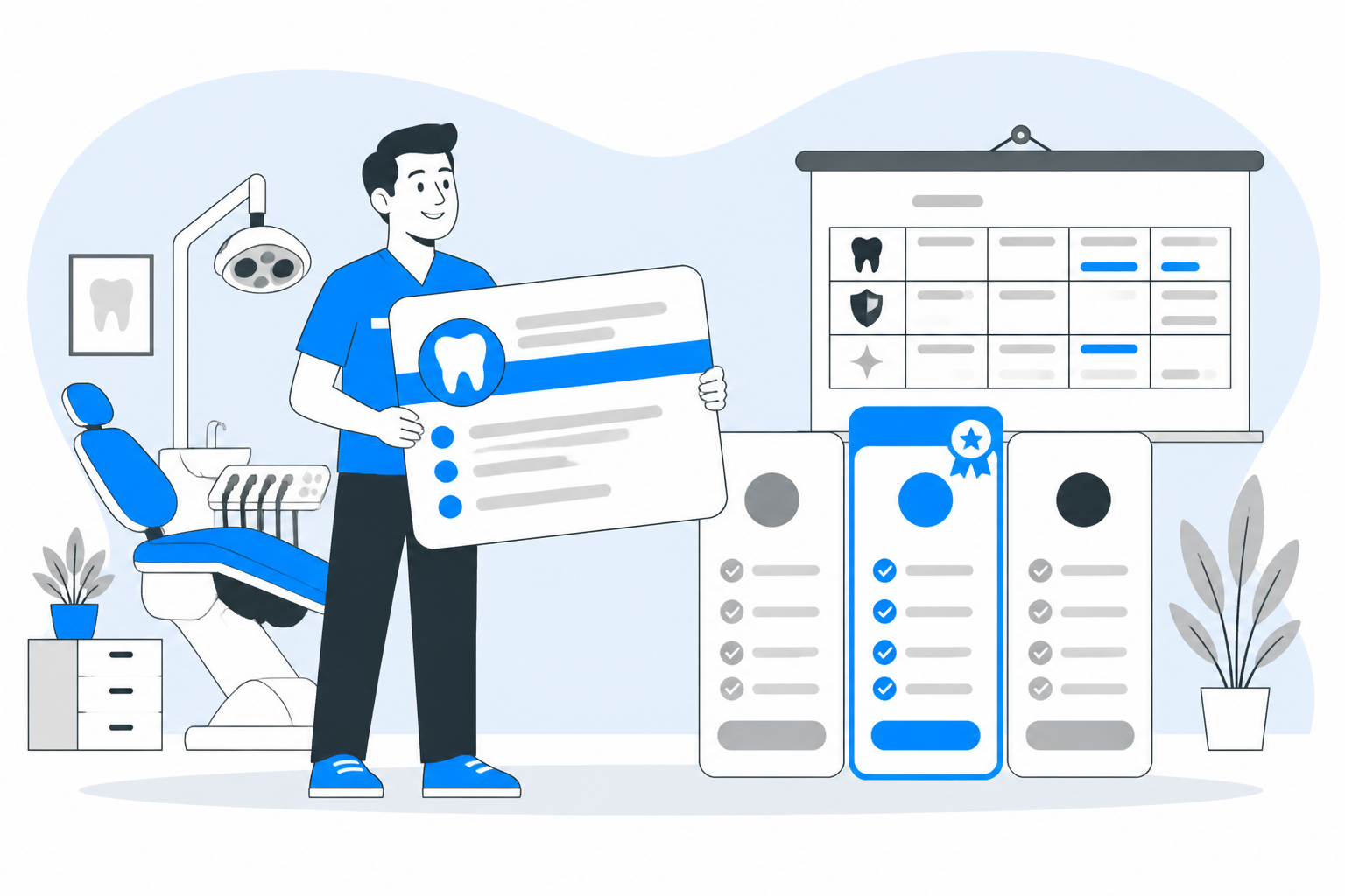 Illustration of house membership program state — practice owner reviewing a membership plan dashboard, header image for "In-House Membership Program State Regulations"