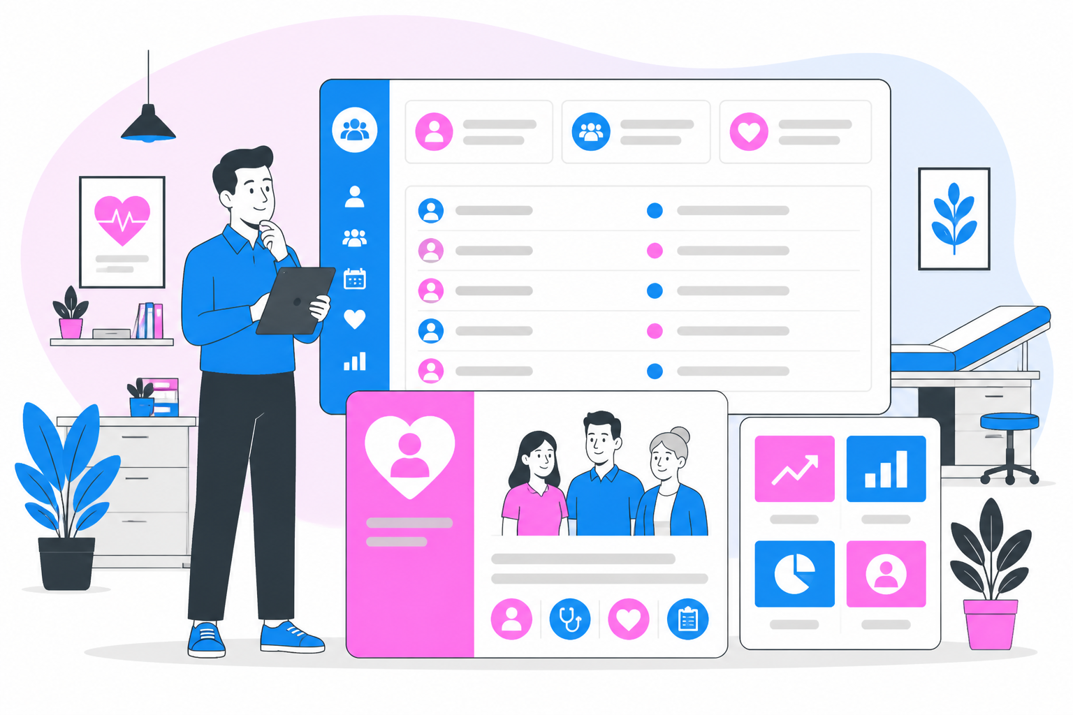 Illustration of how to start a direct primary care practice — practice owner reviewing a membership plan dashboard, header image for "How to Start a Direct Primary Care Practice: A Step-by-Step Guide"