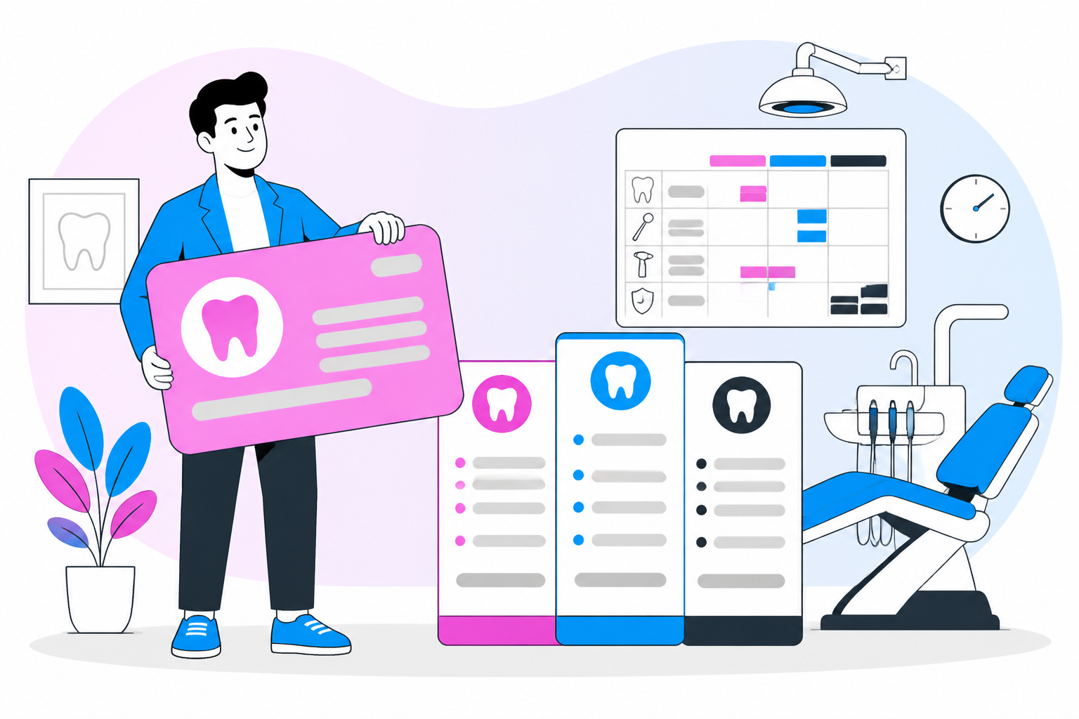 Illustration of in-house dental plans explained — business owner reviewing a membership plan dashboard, header image for "In-House Dental Plans Explained: Boost Your Practice"