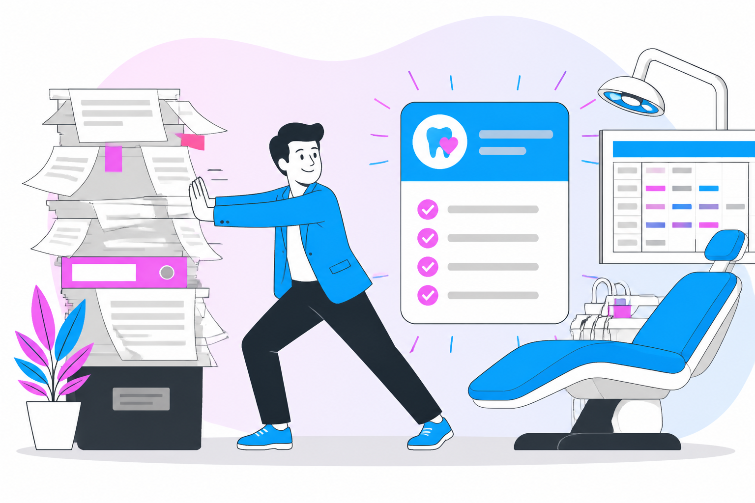 Illustration of patient membership programs in healthcare — business owner reviewing a membership plan dashboard, header image for "Why Patient Membership Programs in Healthcare Beat Insurance Dependency"