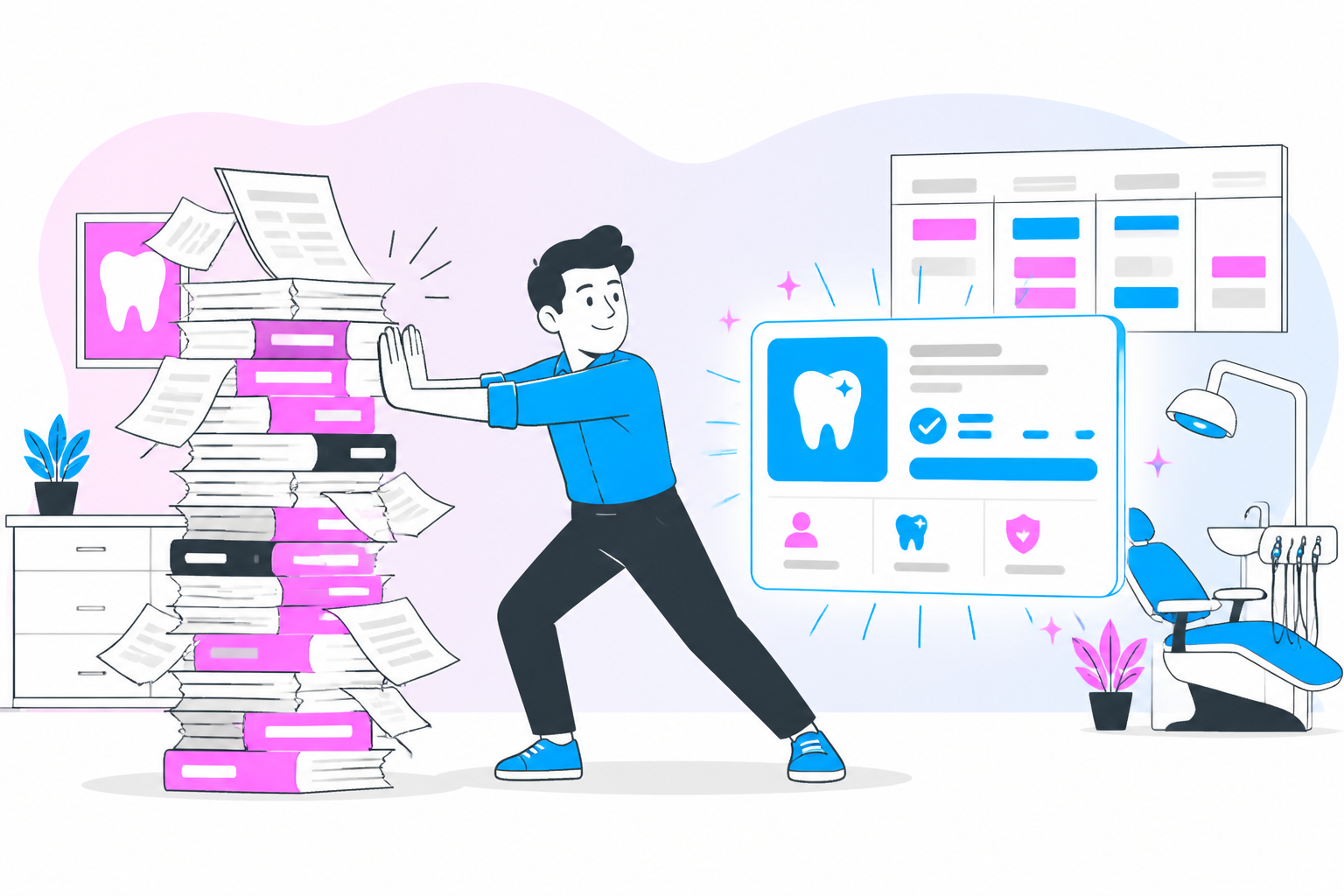 Illustration of ppos the devil — business owner reviewing a membership plan dashboard, header image for "Are PPOs The Devil?"