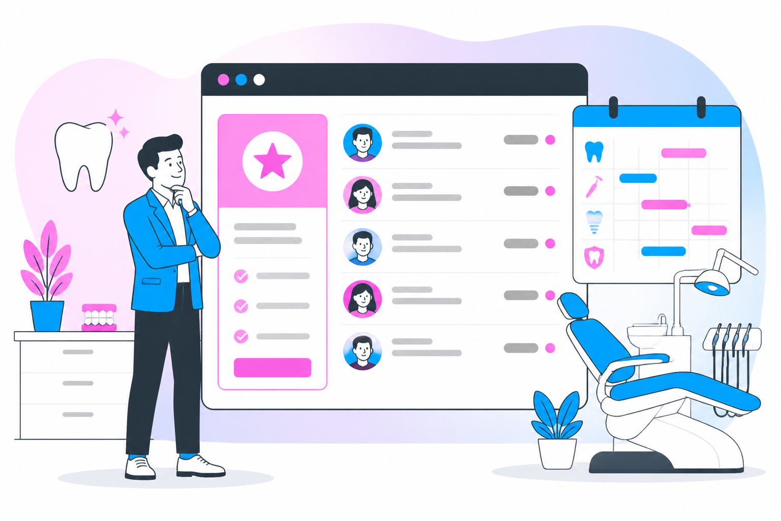 Illustration of sign up — business owner reviewing a membership plan dashboard, header image for "sign up"