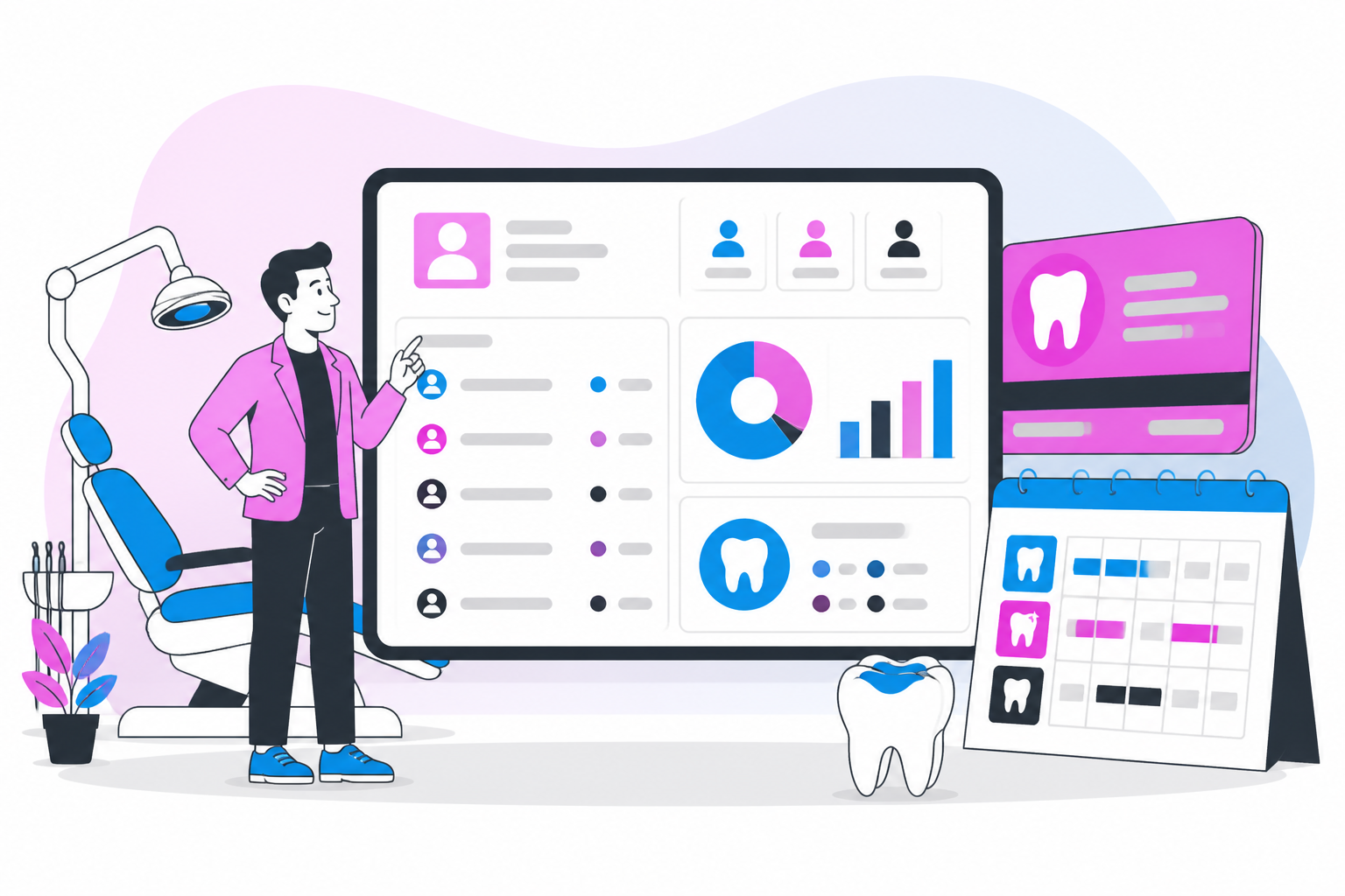 Illustration of tooth filling cost — practice owner reviewing a membership plan dashboard, header image for "Tooth Filling Cost: What You’ll Pay and How to Pay Less"