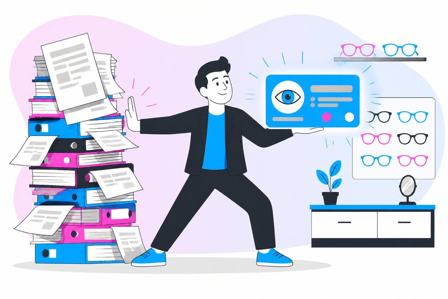 Illustration of vision insurance vs membership — practice owner reviewing a membership plan dashboard, header image for "Vision Insurance vs Practice-Owned Memberships: What Actually Pays Better"