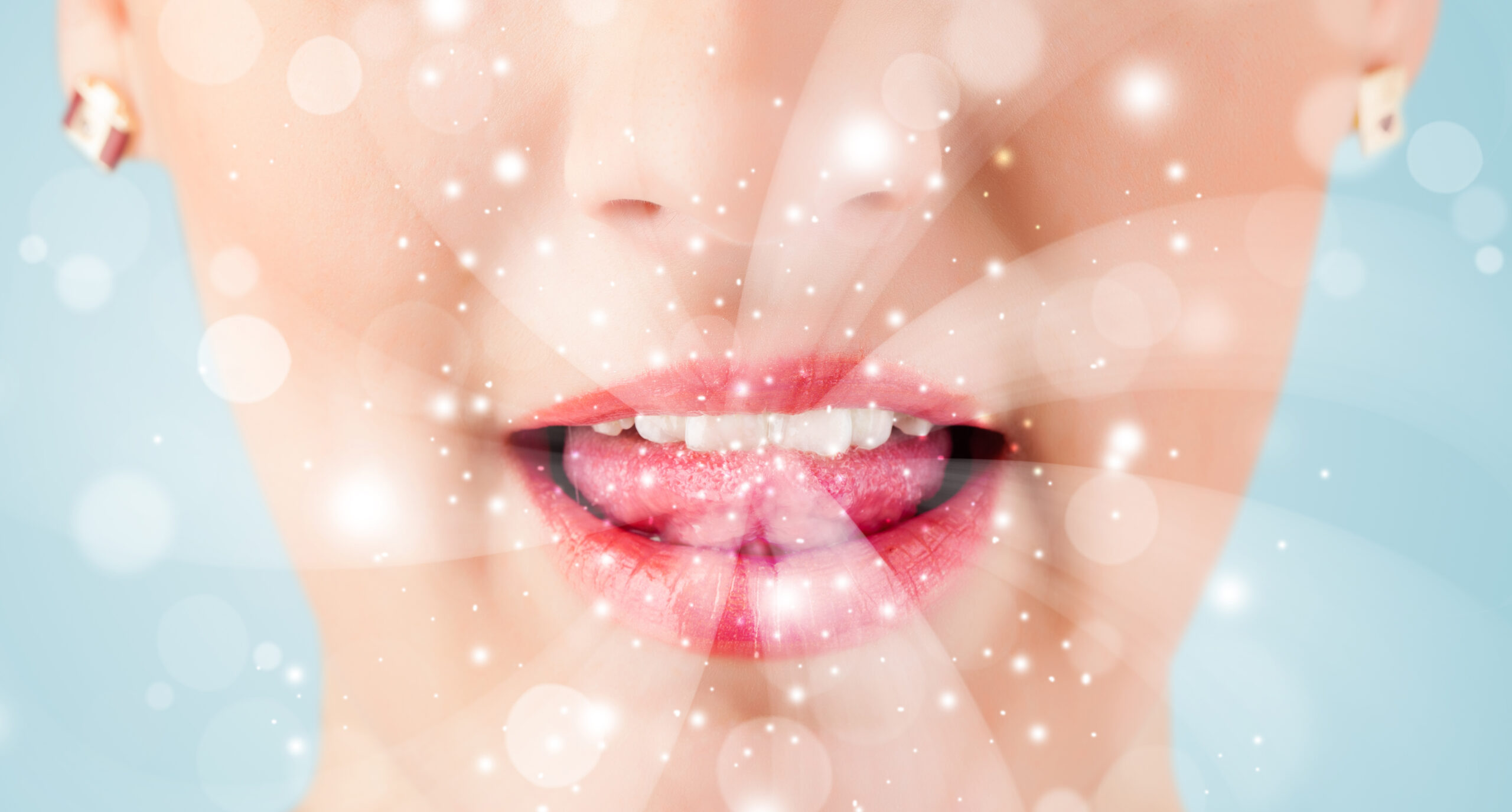 A woman after receiving hydrogen peroxide teeth whitening.