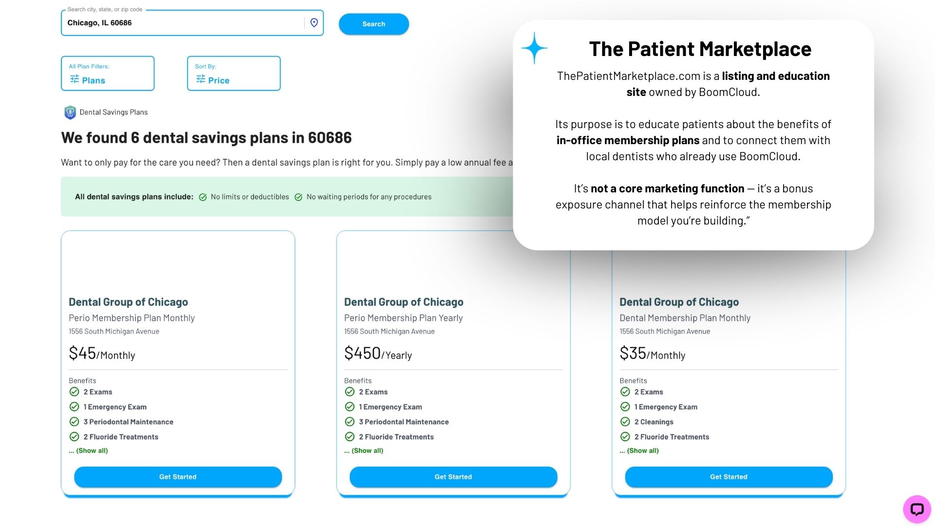 Dental membership software with patient marketplace